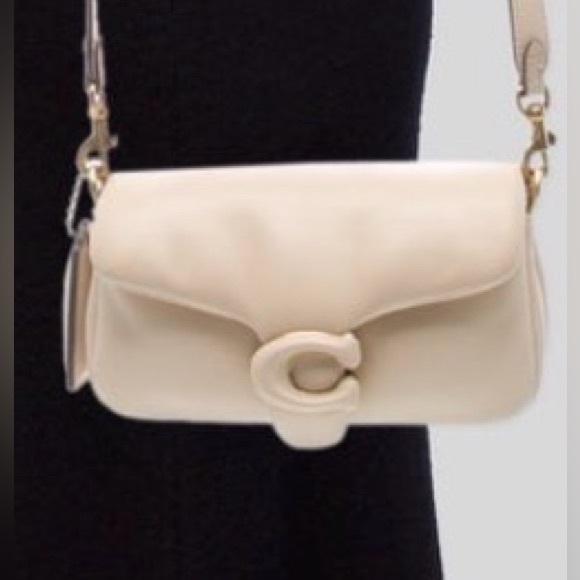 Coach Pillow Tabby 18 in Beige Leather crossbody 2 way bag with 2 straps EUC - Picture 2 of 16